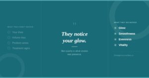 Graphic illustrating what people actually notice about your appearance — not lines or volume loss, but glow, smoothness, evenness, and vitality — First Impressions Rejuvenation Clinic