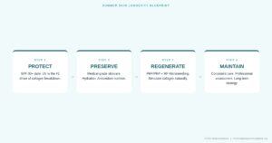 Summer skin longevity blueprint infographic protect preserve regenerate maintain First Impressions Nova Scotia
